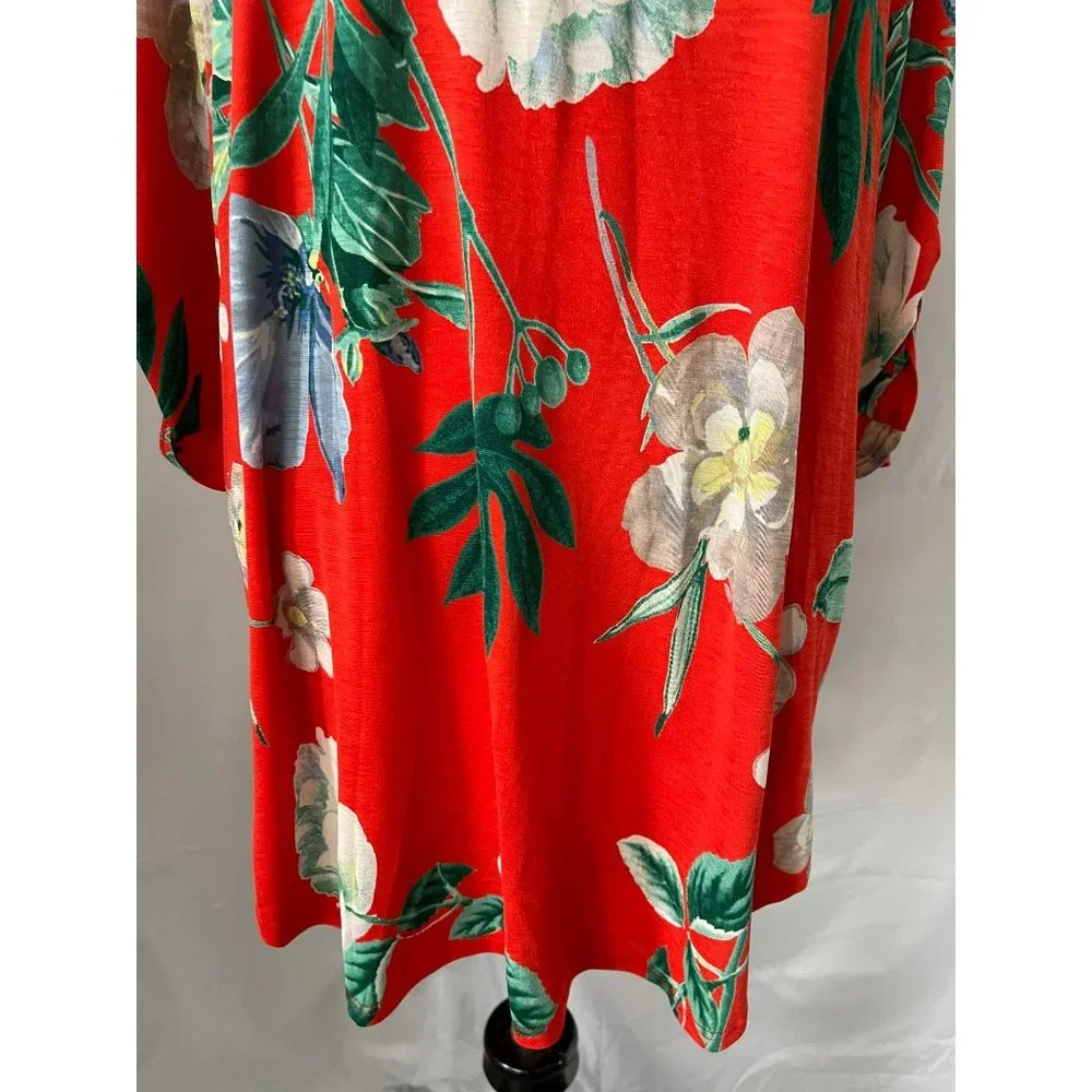 E'loges Collared Peek-a-boo V-Neck Floral Stretchy Short Sleeve Dress/Long Shirt - Picture 3 of 12